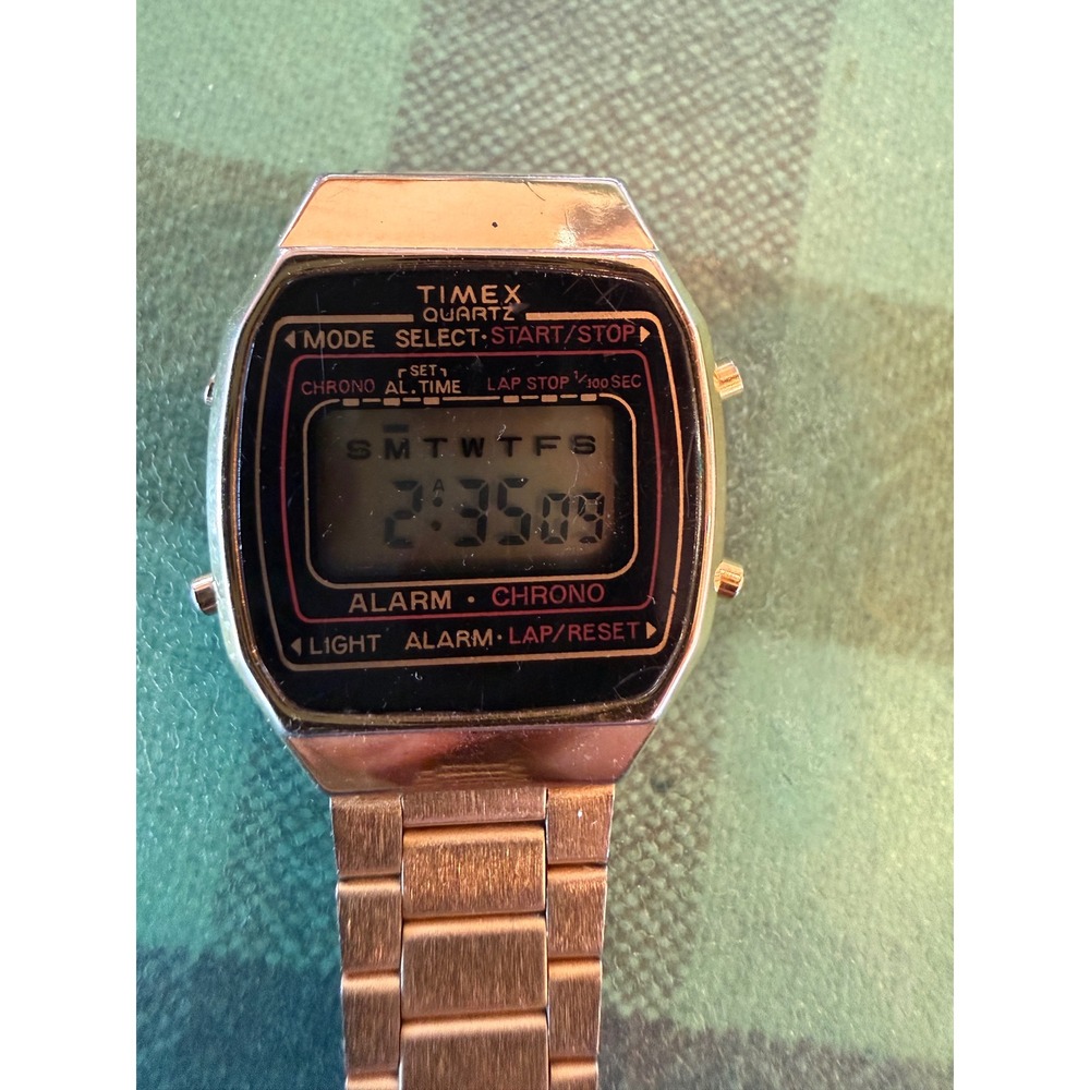 Vintage Timex Quartz‎ Digital Watch Gold Tone | Alarm Chrono | Works